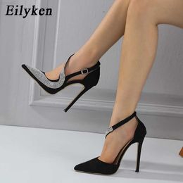 Sandals Eilyken Satin Crystal Women Pumps Fashion Ankle Strap High Heels Wedding Sandals Party Prom Elegant Shoes Tacones Mujer L230720