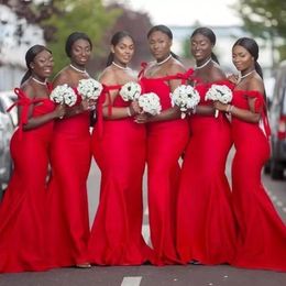 Afrikanische Meerjungfrau Brautjungfernkleider Lange rote Roben de Mariee Formelle Hochzeit Abendkleider Trauzeugin Kleid Günstig Simple259k
