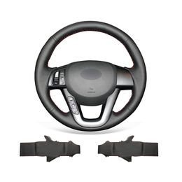 DIY Custom Black Genuine Leather Steering Wheel Cover for Kia K5 Optima 2011-2015294b