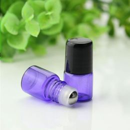 600Pcs/Lot Empty 1ml Perfume Sample Roll bottles 1CC Purple Glass Bottle with Roller Metal For Essential Oil Aromotherapy Onxvf