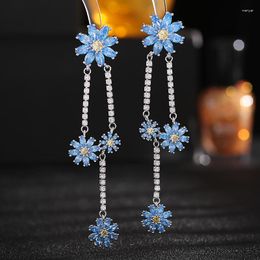 Dangle Earrings Luxury Design Wedding Banquet Dress For Women Long Multi-layered Cubic Zirconia Flower Daisy Party Gift