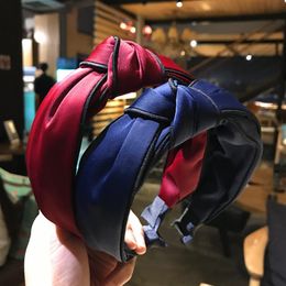 Fashion Women Wide-edged knot retro simple fabric headband pressure solid color cave adult hair263r