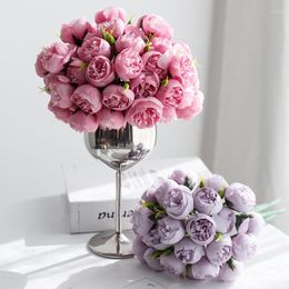 Decorative Flowers Artificial Peony Silk 27 Heads Bridal Bouquet Wedding Decoration Centerpieces Home Party Table Fake