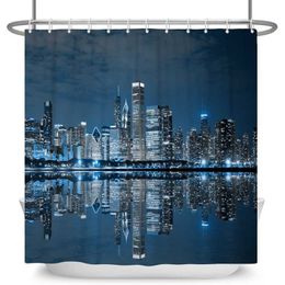 Shower Cityscape 3D Print Shower Curtain Seaside City Mountain River Downtown Bathroom Waterproof Bathtub Curtain Home Decor With