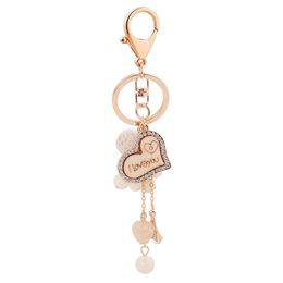 Heart Love Key Rings Jewellery Rhinestone Keychains Chain Fashion Design Bead Ball Pendant Bag Charms Metal Car Keyring Holder Gifts310U