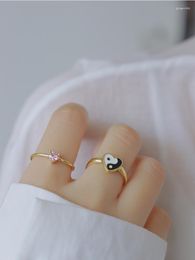 Cluster Rings Fashion Adorable Colorful Enamel Heart Yin Yang Ring For Women Girl Party Wedding Stacking Gold Color Love Eternity Finger