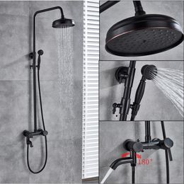 Black Bronze Rainfall Shower Set Single Handle Swivel Waterfall Spout Bath Shower Mixer Faucet Brass Hand Shower Height Adjustab193O