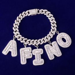 Custom Name Baguette Letters Bracelets Anklet 10MM Cuban Chain Pendants Necklaces Hiphop Zircon Jewelry gifts for men women195k