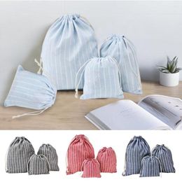 Storage Bags Stripe Bag Linen Drawstring Reusable Small Pouch For Wedding Gift Candy