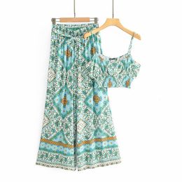 Bohemian wide leg jumpsuits women casual floral print boho jumpsuits overalls high waist palazzo lace up playsuits 210415