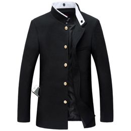 Men's Suits Blazers Men Black Slim Tunic Jacket Single Breasted Blazer Japanese School Uniform College Coat 230720