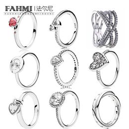 FAHMI 100% 925 Sterling Silver Jewellery Glitter Teardrop Ring Zircon Elegant Everlasting Love Ring Simple Geometric Zircon Ring2881