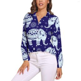 Women's Blouses Vintage Elephant Loose Blouse Ethnic Animal Street Style Oversized Woman Long-Sleeve Trendy Shirt Graphic Clothes