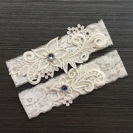 Lace Bridal Garter Belt Set with Blue Rhinestone Beaded Wedding Keepsake Garter Ivory Blue Burgundy Navy Wedding Garter for Bride243a