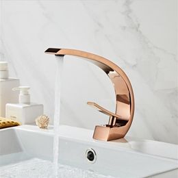 Basin Faucets Modern Bathroom Mixer Tap Rose Gold Washbasin Faucet Single Handle Single Hole and Cold Waterfall Faucet303t