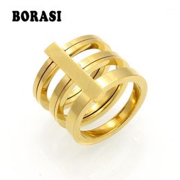 Cluster Rings Fashion 3 Rows Layered Midi Punk Knuckle Ring 24k Gold Colour For Women Stainless Steel Jewellery Whole1220a