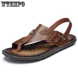 Sandals WTEMPO Summer Men's Sandals Casual Beach Shoes Non-slip Korean Tide Men's Leather Sandals Clip Toe Sandals Men Large Size L230720