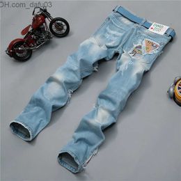 Men's Jeans Men Jeans Ripped Biker Hole Denim robin patch Harem Straight punk rock embroidery jeans for men Pants Z230720