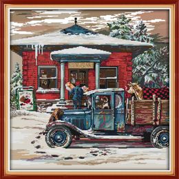 Christmas Post Office painting home decor paintings Handmade Cross Stitch Embroidery Needlework sets counted print on canvas DMC 197R