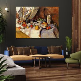 Abstract Canvas Art Still Life Post Bottle Cup and Fruit 1871 Paul Cezanne Painting Handmade Modern Decor for Kitchen