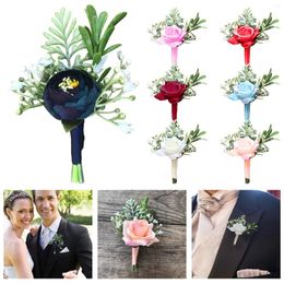 Decorative Flowers Artificial Silk Brooch Pin Wrist Corsage Fabric Bridal And Groom Rose Small Bud Flower Before Wedding Party Decor