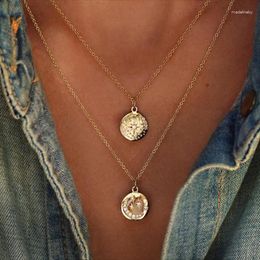 Chains Gold Plated Fashion Classic Women Jewellery Round Disco Charm Coin Pendant Engraved Colourful Cz Moon Star Necklace