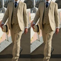 Retro 2020 Men Suit Cream Linen Men's Suit Tuxedos Causal Tailor Single Breasted Notched Lapel Blazer Party Prom Suits Jacke261z