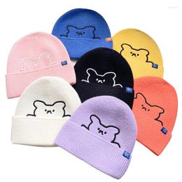 Berets Fashion Cute Catoon Bear Beanies Couple Casual Hats Unisex Ski Cap Winter Warm Elastic Wool Knitted Hat Hip Hop Skullies Bonnets