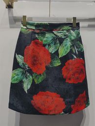 Skirts Retro Classic Designer Socialite Temperament Luxury Rose Print Dark Jacquard Bag Hip Skirt Va Voom