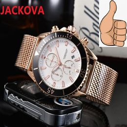 Men's famous table watch 44mm multi-functional japan quartz movement Chronograph Watches Full Stainless Steel Mesh President 287A
