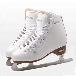 Inline Roller Skates Kids Children Professional Genuine Leather Thermal Warm Thicken Figure Ice Skates Shoes With Ice Blade PVC Waterproof White HKD230720