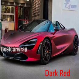 Frozen Dark Romantic Red Satin Chrome Vinyl CAR Wrap Film sticker Wrapping Covering Foil Low tack glue 3M quality 1 52x20m Roll 5x2789