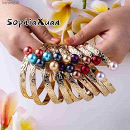 SophiaXuan Hawaiian Polynesian Bangle Women's Hand Bracelet Girl Woman Bracelet Gold Plated Wedding Colorful Bracelets for Women L230704