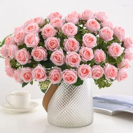 Decorative Flowers Artificial Flower Rose Bride Bouquet DIY Wedding Home Room Decoration Accessories Fake Table Vase Decor Pography Props