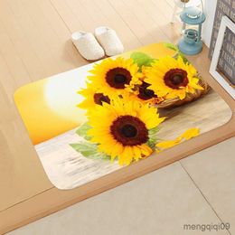 Carpets 2023New European Fashion 3D Sunflower Water Absorption Inndoor Small Carpet Vivid Anti-Slip Door Mats Plush Cleaning Kitchen Rug R230720