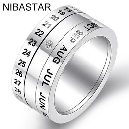 Fashion Number and Month Calendar Letter Rotatable rings for men 316L Stainless Steel Punk Party Ring Jewellery Wholesale