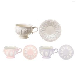 Cups Saucers Tea Cup And Saucer Set Coffee Afternoon 3D Pattern Retro Ceramic For Chocolate Latte Milk