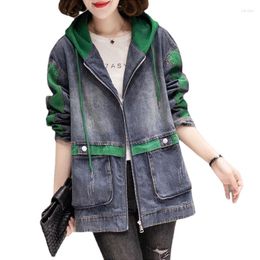 Women's Jackets Denim Jacket Women Clothes Splicing Hooded Cowboy Coat Outering Short Model Knit Lax Baseball Uniforms Temperament