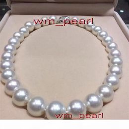 17 13-15mm REAL Natural south sea round white pearl necklace 14K309M