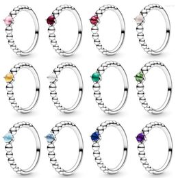 Cluster Rings Authentic 925 Sterling Silver Ring 12 Months Birthstone Beaded With Crystal For Women Wedding Party Gift Fashion Jewellery