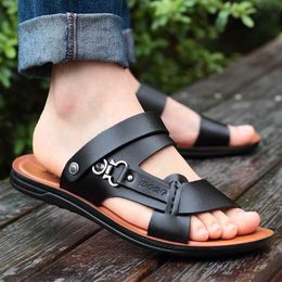 Sandals 2023 Men's Summer Leahter Sandals Fashion Trend Beach Shoes Sandalia Flat Slippers For Men Sandals Flip Flops Zapatos Hombre L230720