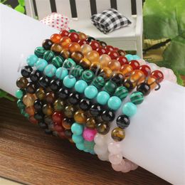 Whole 10Pcs Charm Natural Mixed Different Stone Round Shape Beads Chakra Healing Point Beaded Bracelets Jewellery Gift 8mm322h