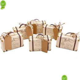 Gift Wrap New 50 Piece Mini Suitcase Box Party Candy With Label Vintage Kraft Paper And Rope For Decorations Drop Delivery Home Gard Dhvs7