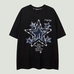 Men's T Shirts Hip Hop Oversized Mens Harajuku Embroidery Star Patchwork Short Sleeve Tees Summer Casual Cotton Loose T-shirts Unisex