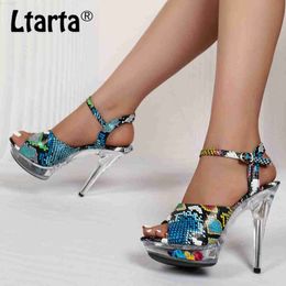 Sandals LTARTA Women's Summer Snakeskin Sexy Versatile Colourful High Heel Sandals D113 Series 13cm Heel 3cm Platform LFD L230801