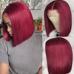 99j Red BOB Virgin Human Hair Straight Transparent Full Lace Frontal Wig Brazilian hair Indian hair Malaysian Hair Peruvian Hair Burmese Hair
