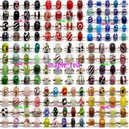 100pcs mixed 925 Sivler core Murano Glass Beads for Jewelry Making Loose Lampwork Charms DIY Beads for Bracelet Whole in Bulk 194f