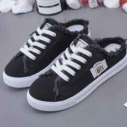 Slippers 2023 Spring Summer Canvas Shoes For Women Fashion Flat Sneakers Casual Low Upper Lace Up White Toe