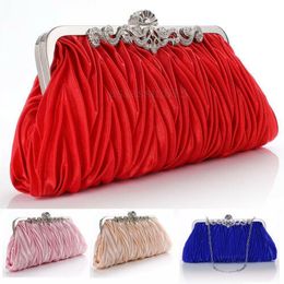 Evening Bags Women Lady Satin Crystal Bridal Handbag Clutch Party Wedding Purse Bag Pleated Day Clutches Solid Ladies Handbags 230720