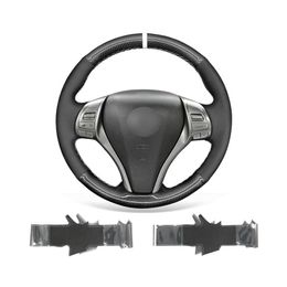 DIY Car Steering Wheel Cover Warp for Nissan Altima 2013-2018 Rogue Durable Black Suede PU Carbon Fiber302F